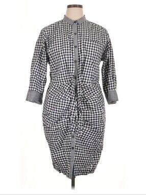 GAP NWT Navy & White Gingham Shirt Dress Tie Waist Button Front Size L